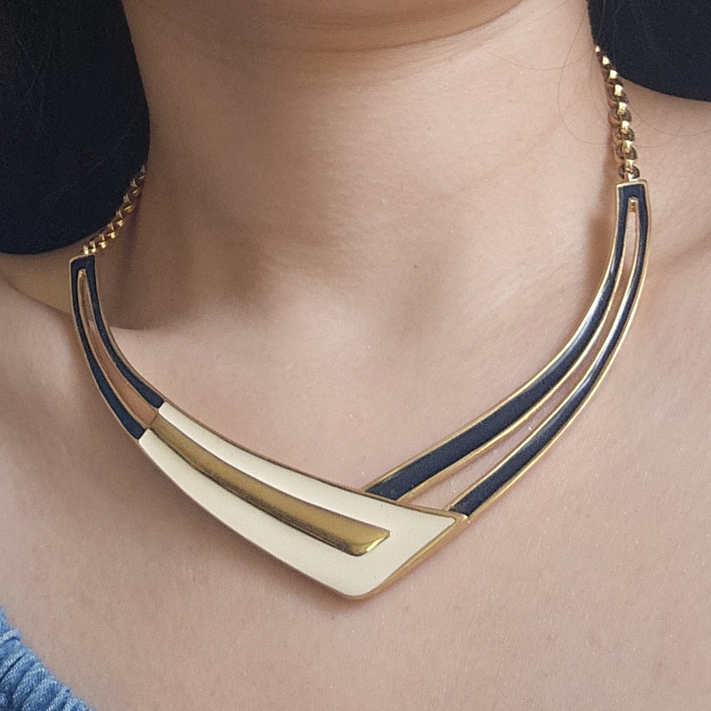 Monet Gold and Black Modern Necklace